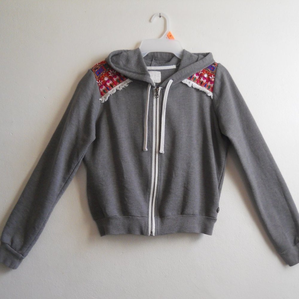 Billabong Zip-front Hoodie, Women's M, Grey with Embroidery & Fringe